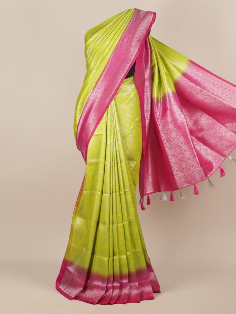 Pothys Lime Green & Pink Jute Silk Woven Design Saree