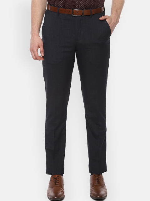 Louis Philippe Men Navy Blue Slim Fit Solid Formal Trousers