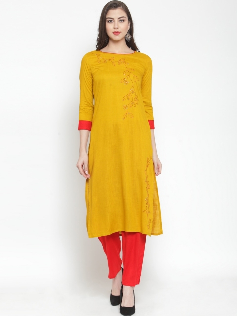Kiaasa Women Mustard Cotton Printed Kurta Set