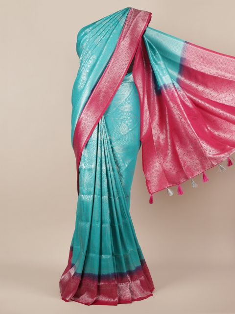 Pothys Blue Solid Jute Silk Saree