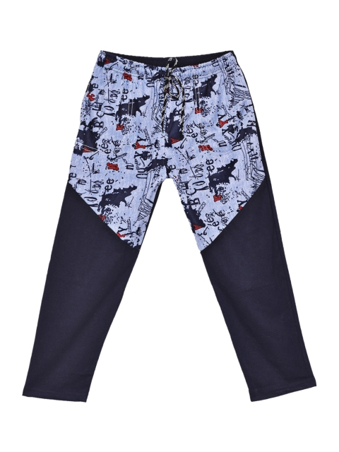 SWEET ANGEL Girls Navy Blue & Grey Printed Straight-Fit Track Pants