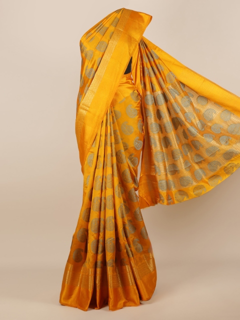 Pothys Mustard Woven Design Jute Silk Saree