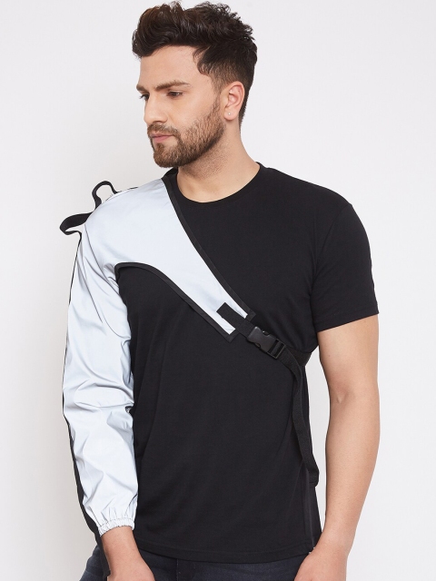 FUGAZEE Men Grey Colourblocked Reflective Strip Tailored Jacket, Black