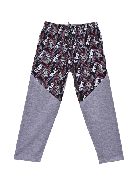 SWEET ANGEL Girls Grey Melange & White Printed Straight-Fit Track Pants
