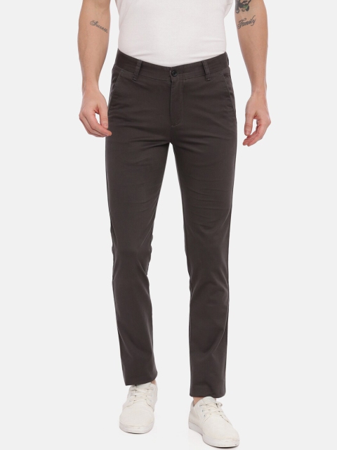 CROYDON Men Charcoal Solid Tapered Fit Regular Trousers