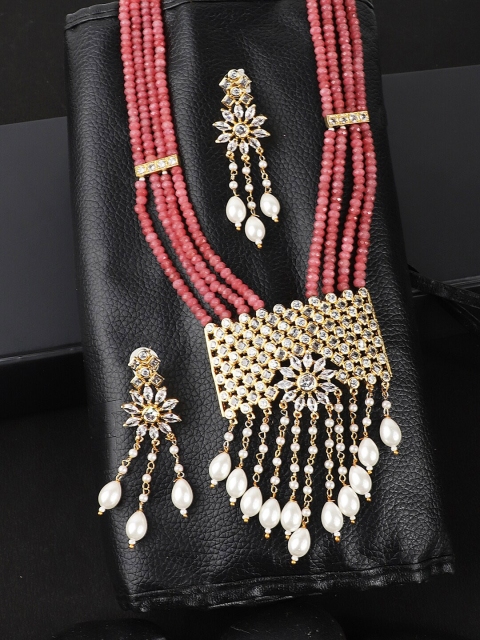 ANIKAS CREATION Gold-Plated Red & White Stone-Studded Pearl Beaded Handcrafted Jewellery Set
ANIKAS CREATION Gold-Plated Red & White Stone-Studded Pearl Beaded Handcrafted Jewellery Set