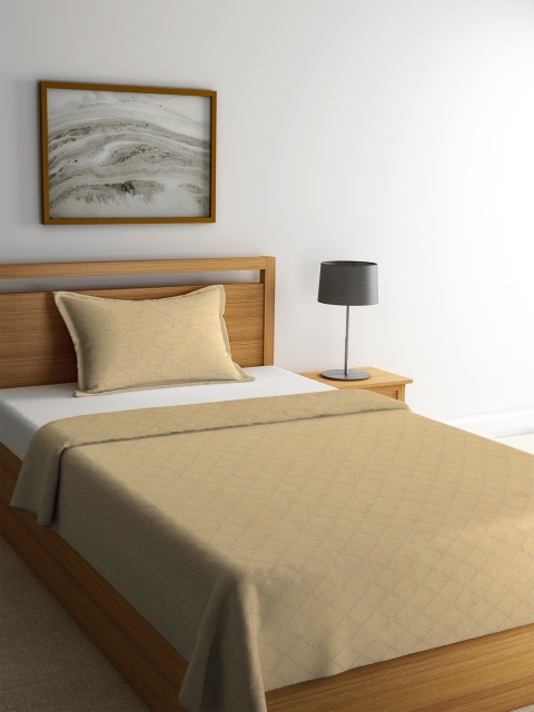 KLOTTHE Beige Woven-Design Single Bed Cover With 1 Pillow Cover