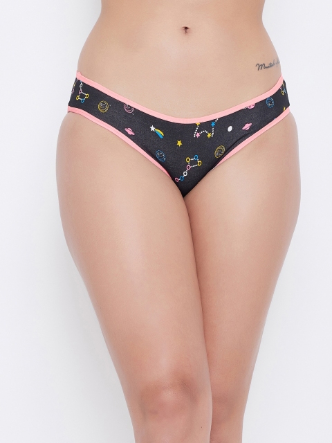Clovia Women Black & Pink Printed Bikini Briefs PN3380Z13