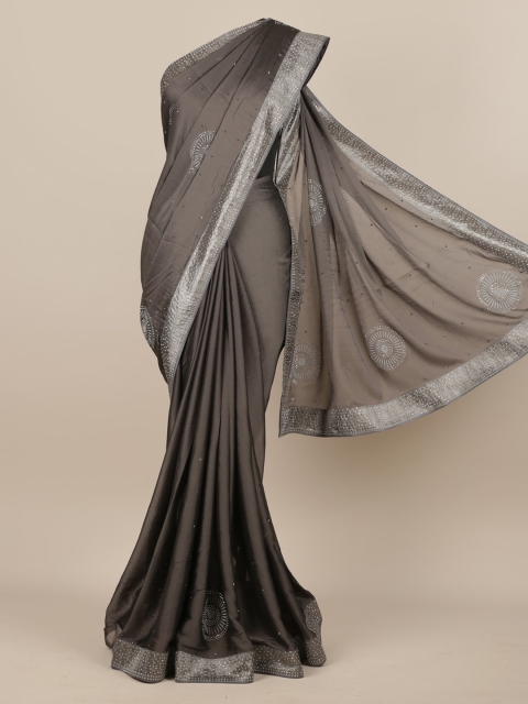 Pothys Grey Embellished Poly Chiffon Saree