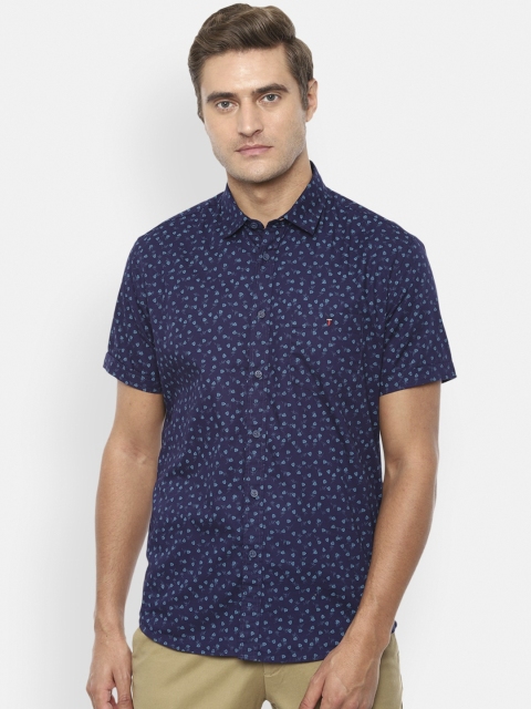 Louis Philippe Jeans Men Navy Blue Slim Fit Printed Casual Shirt