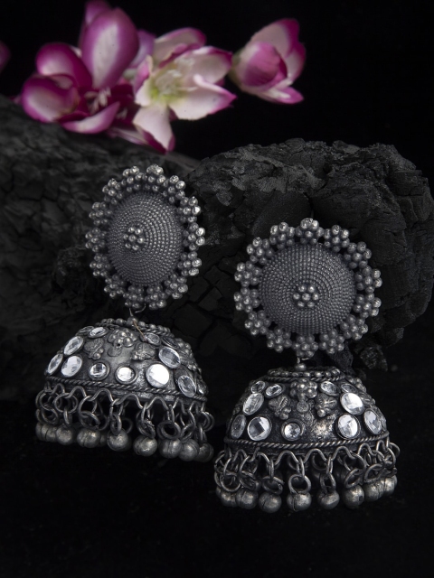Moedbuille Stones Studded Tribal Design Oxidised Silver Plated Handcrafted Jhumkas, Metallic
Moedbuille Stones Studded Tribal Design Oxidised Silver Plated Handcrafted Jhumkas, Metallic