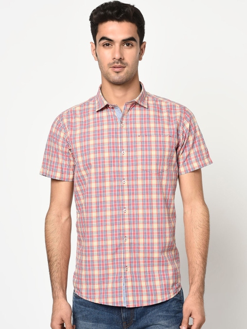METTLE Men Coral Regular Fit Checked Casual Shirt