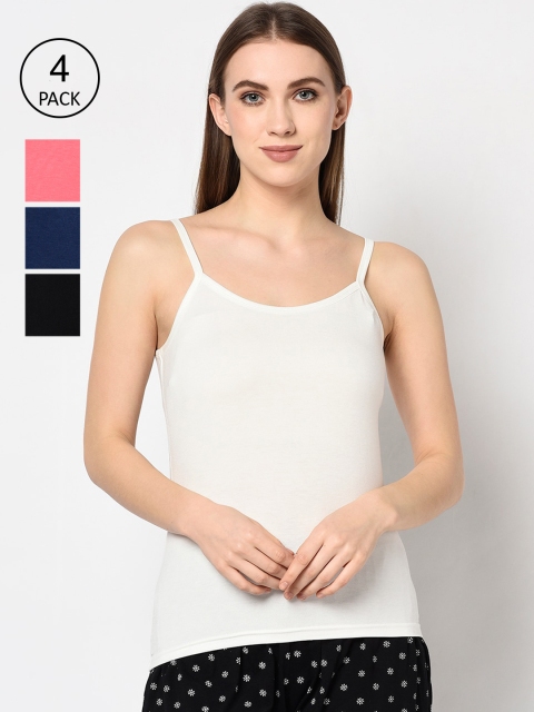 Espresso Women Pack Of 4 Multicoloured Solid Non-Padded Camisoles, Multi