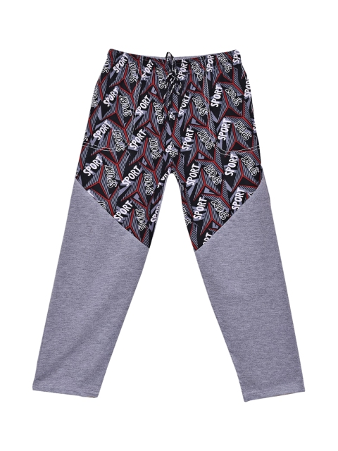 SWEET ANGEL Boys Grey Melange & White Printed Straight-Fit Track Pants