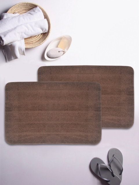 BIANCA Set of 2 Brown Striped 1850 GSM Anti-Skid Bath Rugs