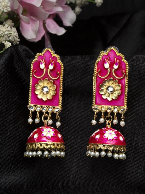 Moedbuille Kundan Studded Handpainted Pink Meenakari Gold Plated Handcrafted Brass Jhumkas
Moedbuille Kundan Studded Handpainted Pink Meenakari Gold Plated Handcrafted Brass Jhumkas