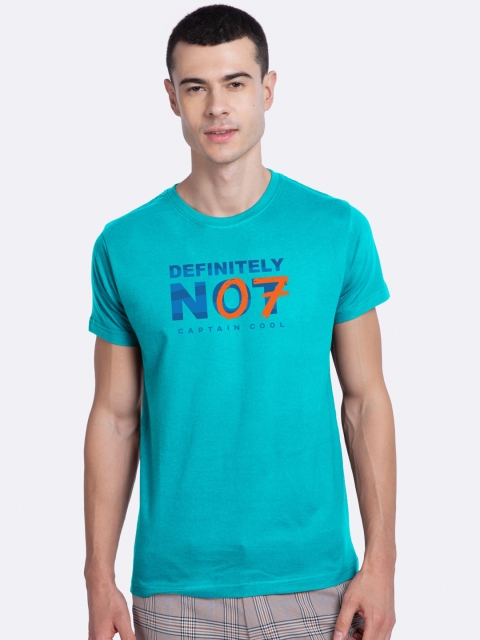 Bewakoof Men Blue Printed Round Neck Cotton T-shirt