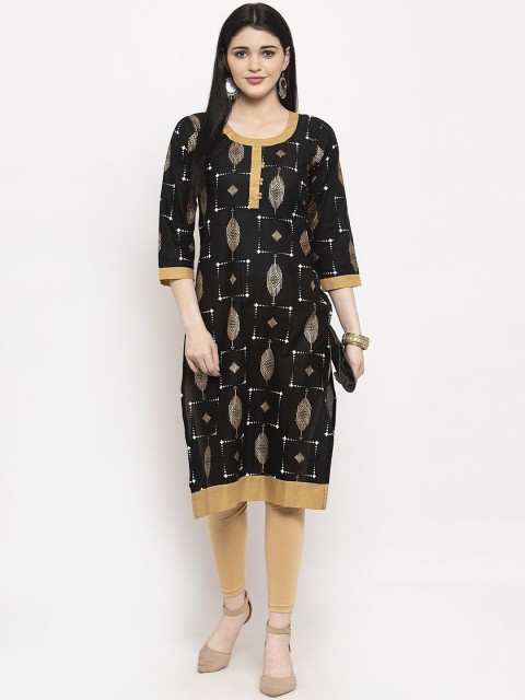Clora Creation Women Black & Gold-toned Ethnic Motifs Printed Thread Work Kurta
Clora Creation Women Black & Gold-toned Ethnic Motifs Printed Thread Work Kurta