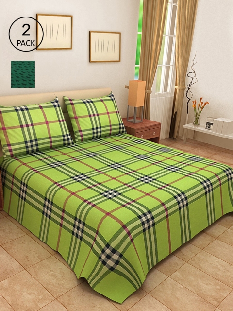 KLOTTHE Set of 2 Double King Bed Covers with 4 Pillow Covers, Green
