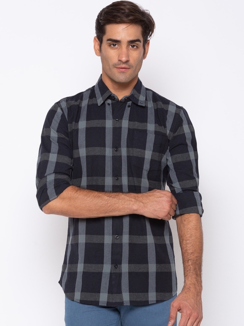 Nick&Jess Men Black & Grey Slim Fit Checked Casual Shirt