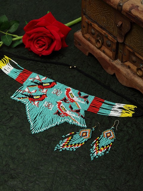 Moedbuille Hand Woven Blue & Red Beaded Tasselled Design Handcrafted Afghan Jewelry Set, Turquoise blue
Moedbuille Hand Woven Blue & Red Beaded Tasselled Design Handcrafted Afghan Jewelry Set, Turquoise blue