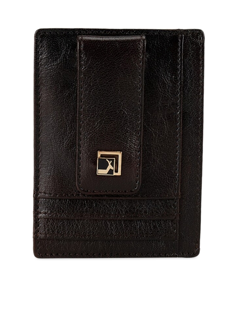 Da Milano Men Brown Textured Leather Money Clip