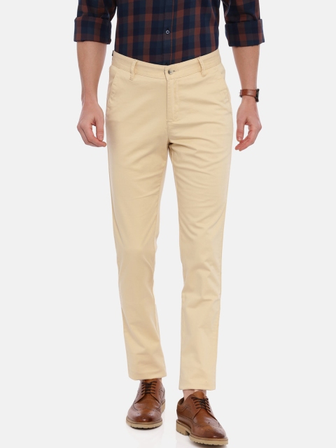 CROYDON Men Cream-Coloured Tapered Fit Solid Regular Trousers