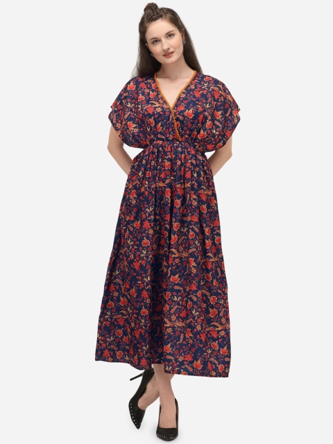 Mesmora Women Navy Blue Printed Wrap Dress