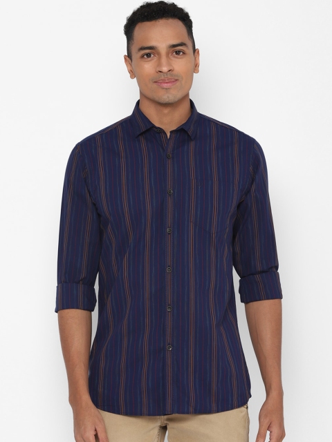 Allen Solly Sport Men Navy Blue & Orange Regular Fit Striped Casual Shirt