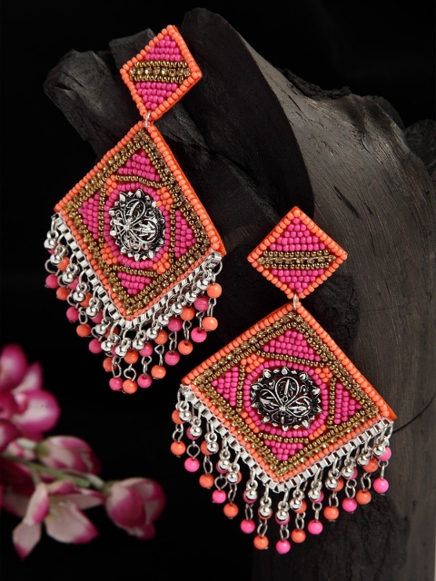 Moedbuille Pink & Orange Beads Studded Oxidised Silver Plated Handcrafted Contemporary Chandbalis
Moedbuille Pink & Orange Beads Studded Oxidised Silver Plated Handcrafted Contemporary Chandbalis