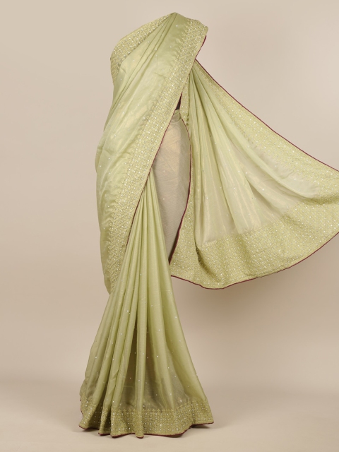 Pothys Green Solid Poly Chiffon Saree