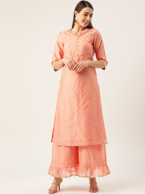 Laabha Women Peach-Coloured Printed Kurta with Palazzos