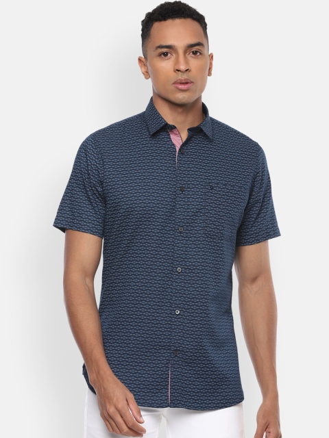 Van Heusen Sport Men Navy Blue & White Slim Fit Printed Cotton Casual Shirt
