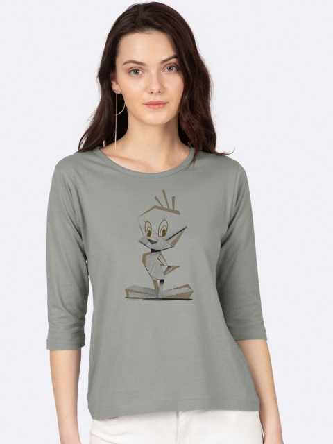 Bewakoof Women Grey Printed Round Neck T-shirt