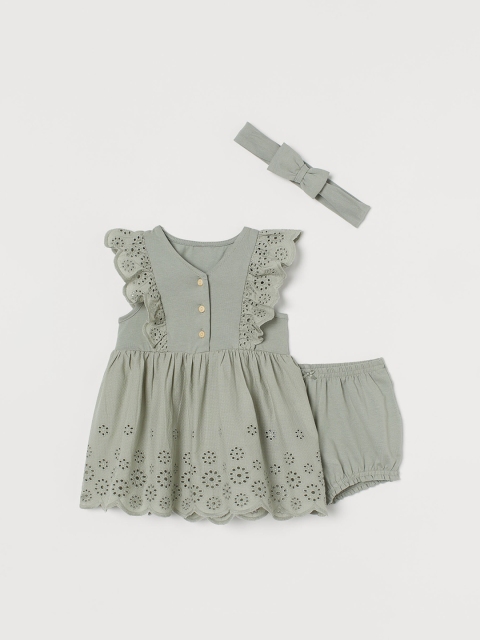 H&M Girls Green Solid 3-Piece Cotton Set