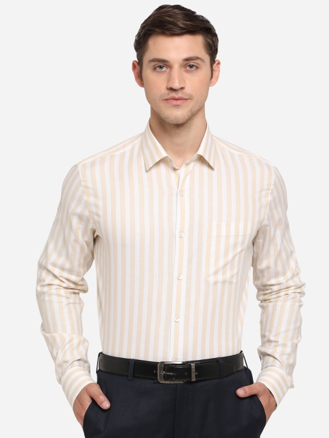 JADE BLUE Men White Slim Fit Striped Formal Shirt