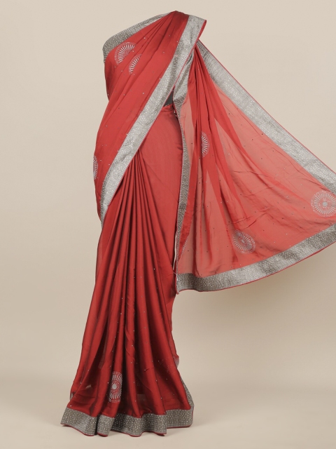 Pothys Maroon & Grey Poly Chiffon Embellished Saree