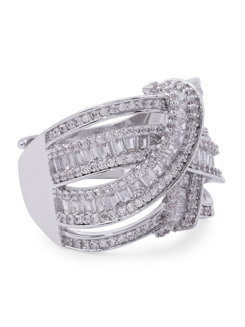 shaze Silver-Toned & White CZ-Studded Finger Ring