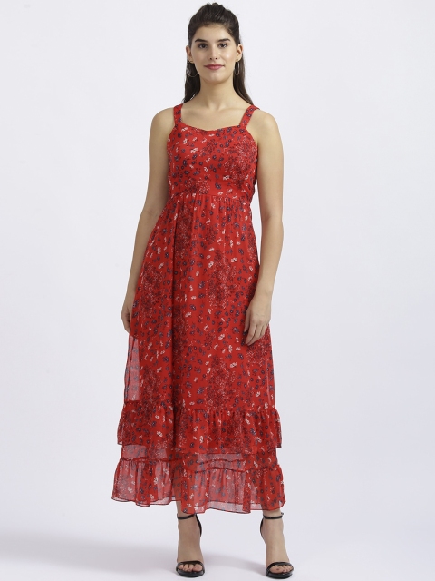 Zink London Women Red Floral Printed Fit & Flare Maxi Dress