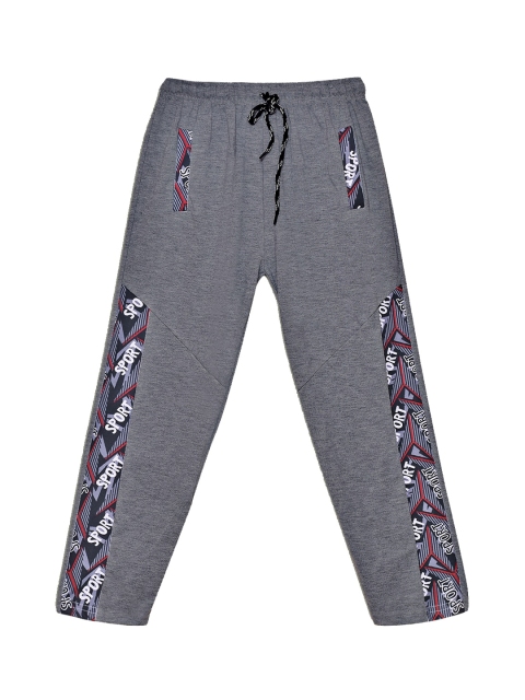 SWEET ANGEL Boys Charcoal Grey & Red Solid Straight-Fit Track Pants