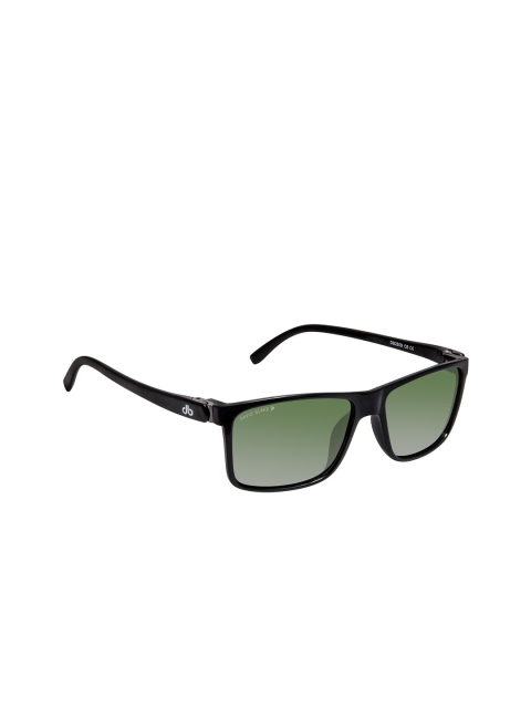 David Blake Unisex Green Lens & Black Rectangle Sunglasses With