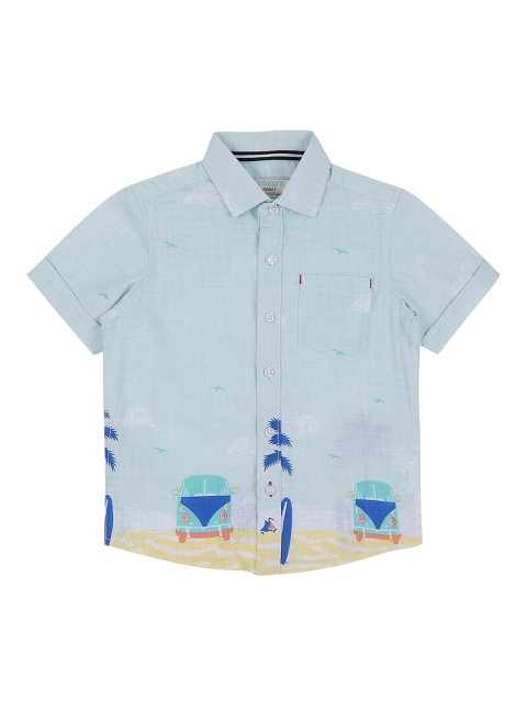 Pantaloons Junior Boys Blue Regular Fit Printed Casual Shirt
