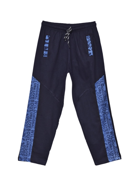 SWEET ANGEL Boys Navy Blue Solid Straight-Fit Track Pants