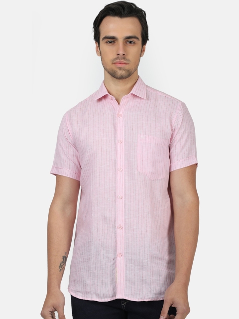 Monte Carlo Men Pink Regular Fit Striped Linen Casual Shirt