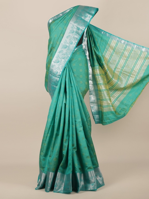 Pothys Sea Green Solid Jute Silk Saree