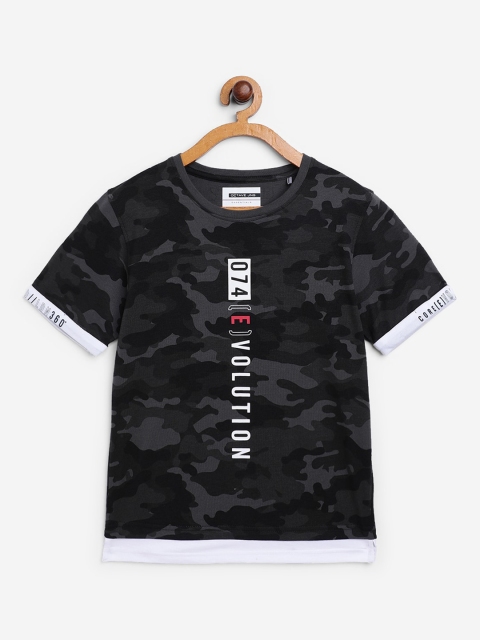 Octave Boys Black & Grey Camouflage Printed Round Neck T-shirt