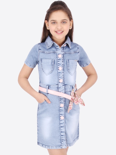 CUTECUMBER Girls Blue Solid Shirt Dress