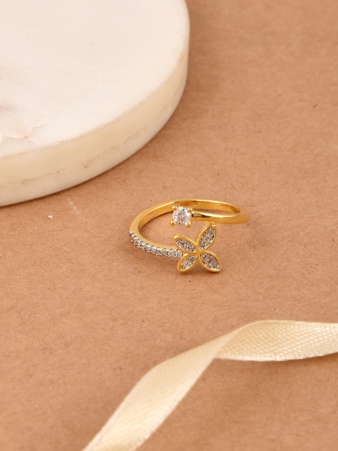 Tistabene Gold-Plated & White Stone-Studded Sustainable Finger Ring