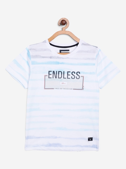 Octave Boys White Striped Round Neck T-shirt