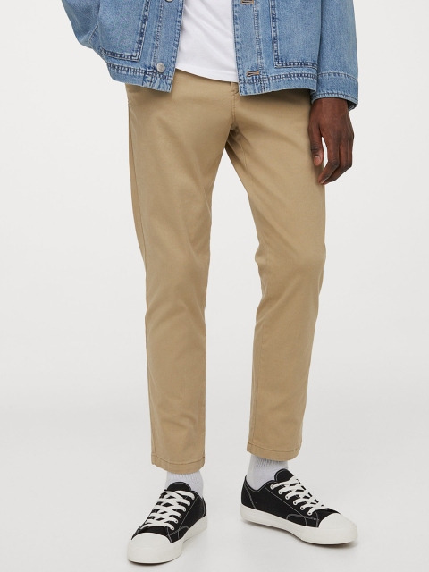 H&M Men Beige Solid Cropped Chinos Slim Fit